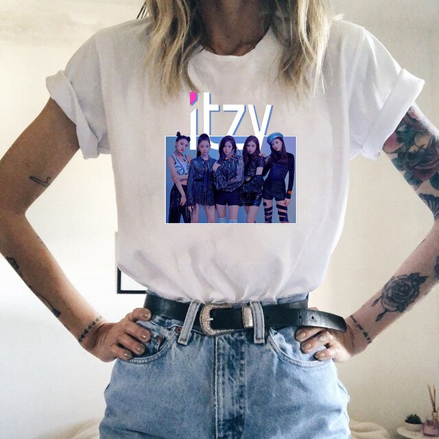 2020 Kpop ITZY WANNABE Print T Shirt Korean Clothes Graphic Tees Women 90s Summer Short Sleeve Tee Tops Female Ulzzang White Top