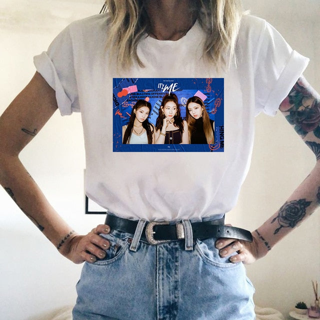 2020 Kpop ITZY WANNABE Print T Shirt Korean Clothes Graphic Tees Women 90s Summer Short Sleeve Tee Tops Female Ulzzang White Top