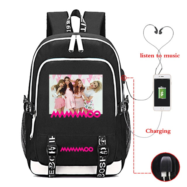 2021 Men's School Backpack Mamamoo Print Laptop Travel Bag Teenage Boys School Bag Usb Charging Backbag