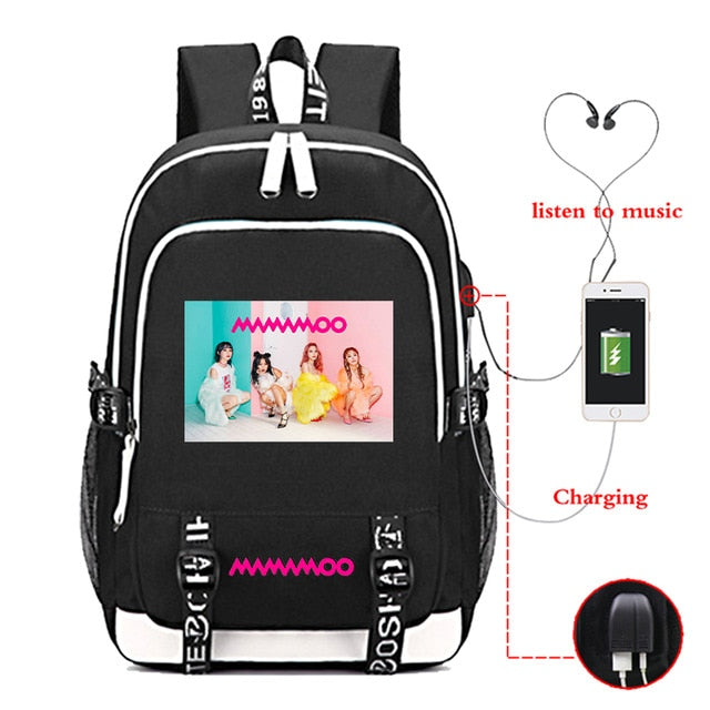2021 Men's School Backpack Mamamoo Print Laptop Travel Bag Teenage Boys School Bag Usb Charging Backbag