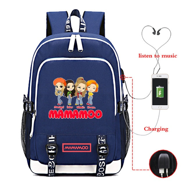 2021 Men's School Backpack Mamamoo Print Laptop Travel Bag Teenage Boys School Bag Usb Charging Backbag