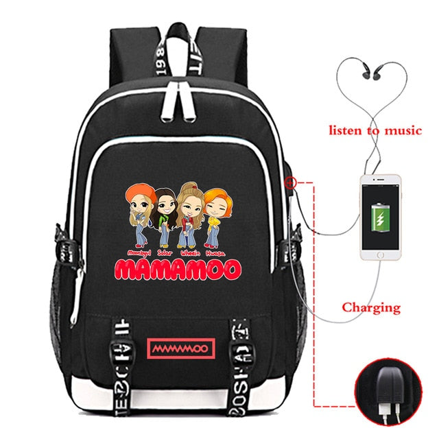 2021 Men's School Backpack Mamamoo Print Laptop Travel Bag Teenage Boys School Bag Usb Charging Backbag