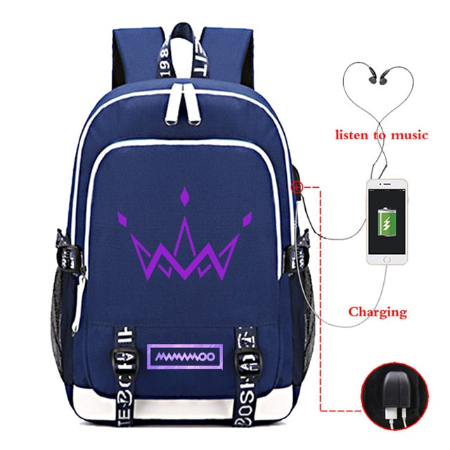 2021 Men's School Backpack Mamamoo Print Laptop Travel Bag Teenage Boys School Bag Usb Charging Backbag