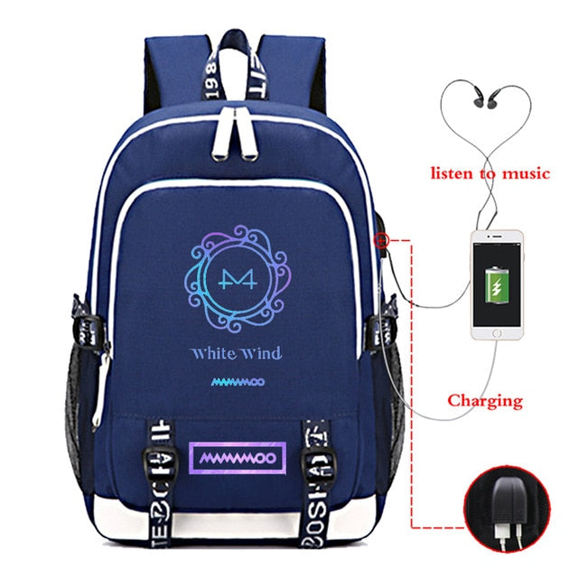 2021 Men's School Backpack Mamamoo Print Laptop Travel Bag Teenage Boys School Bag Usb Charging Backbag