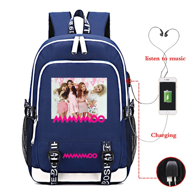 2021 Men's School Backpack Mamamoo Print Laptop Travel Bag Teenage Boys School Bag Usb Charging Backbag