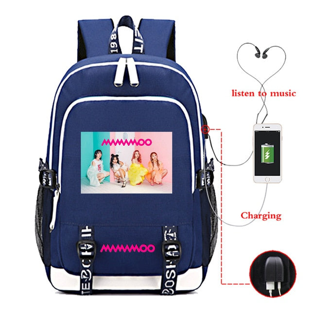 2021 Men's School Backpack Mamamoo Print Laptop Travel Bag Teenage Boys School Bag Usb Charging Backbag