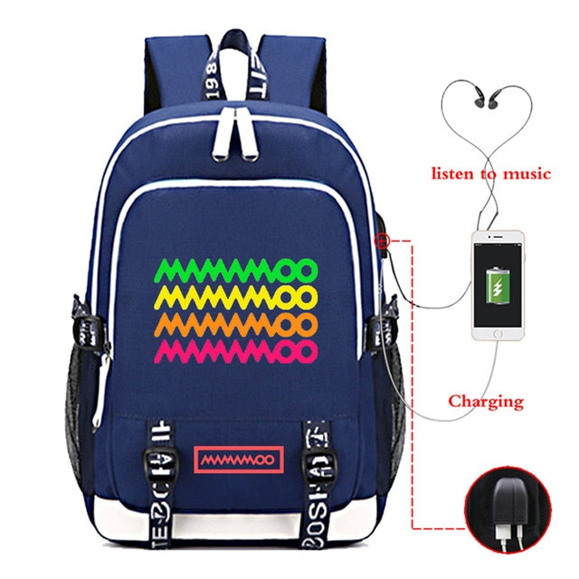 2021 Men's School Backpack Mamamoo Print Laptop Travel Bag Teenage Boys School Bag Usb Charging Backbag