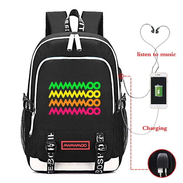 2021 Men's School Backpack Mamamoo Print Laptop Travel Bag Teenage Boys School Bag Usb Charging Backbag
