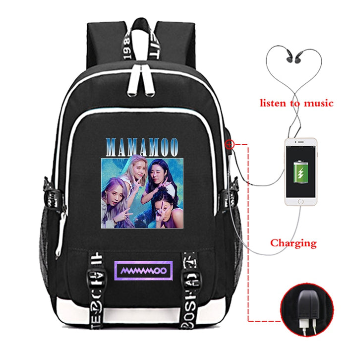2021 Men's School Backpack Mamamoo Print Laptop Travel Bag Teenage Boys School Bag Usb Charging Backbag