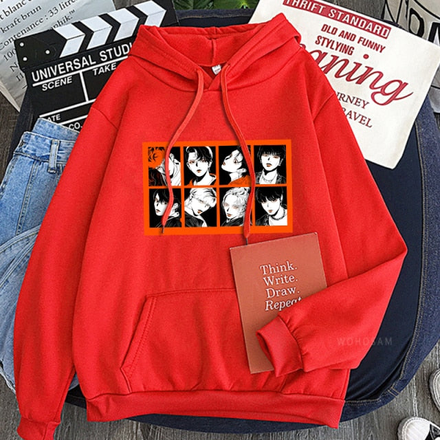 2021korean New Straykids Cartoon Letter Hoodie Fashion Album Streetwear Men Clothes Oversized Winter Sweatshirt