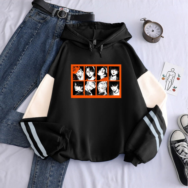 2021korean New Straykids Cartoon Letter Hoodie Fashion Album Streetwear Men Clothes Oversized Winter Sweatshirt