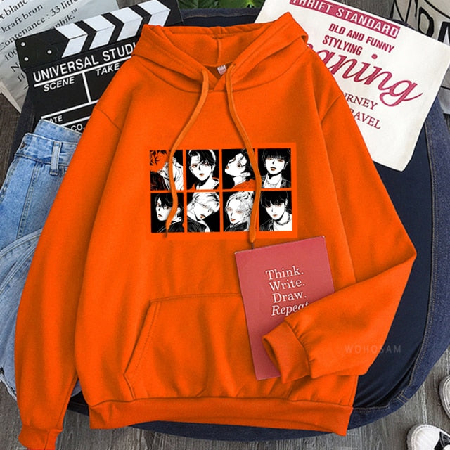 2021korean New Straykids Cartoon Letter Hoodie Fashion Album Streetwear Men Clothes Oversized Winter Sweatshirt