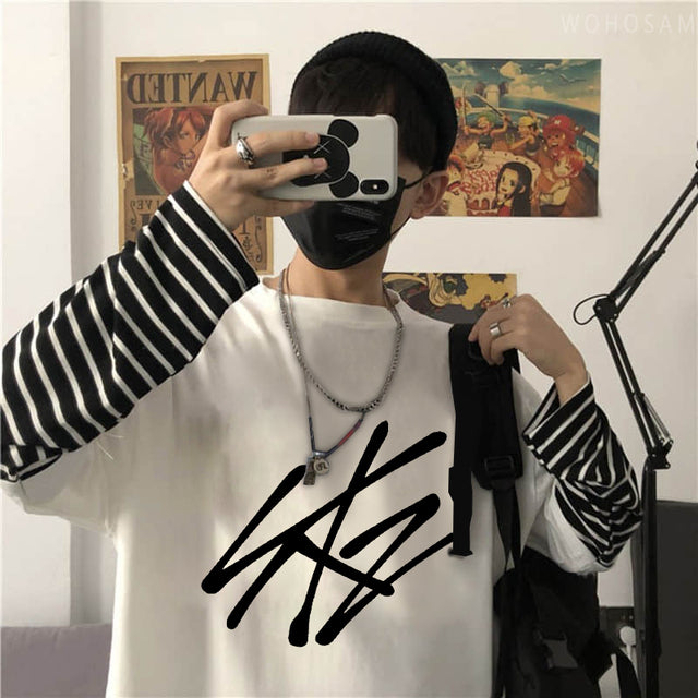 2022 Hot StrayKids Letter Fake Two Pieces Long Sleeve Summer Y2k Tees