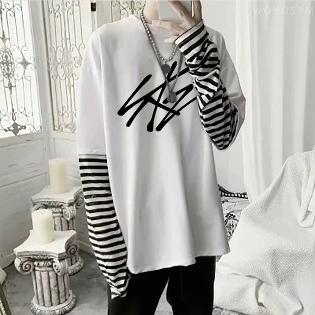 2022 Hot StrayKids Letter Fake Two Pieces Long Sleeve Summer Y2k Tees