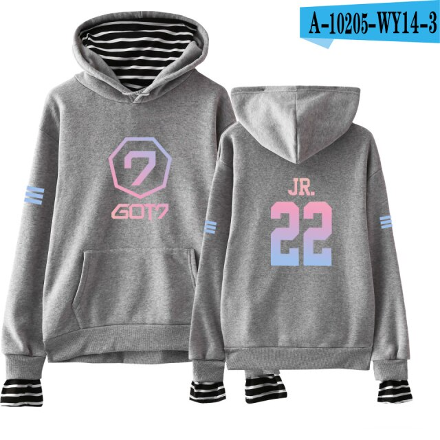 Kpop GOT7 Custom Fake Two Piece Hoodies Men Women Long Sleeve Hooded Sweatshirt Streetwear Clothes