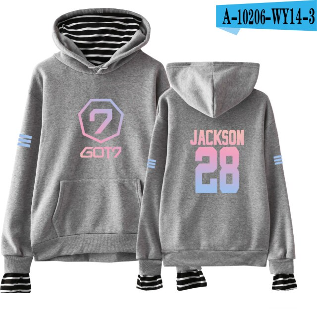 Kpop GOT7 Custom Fake Two Piece Hoodies Men Women Long Sleeve Hooded Sweatshirt Streetwear Clothes