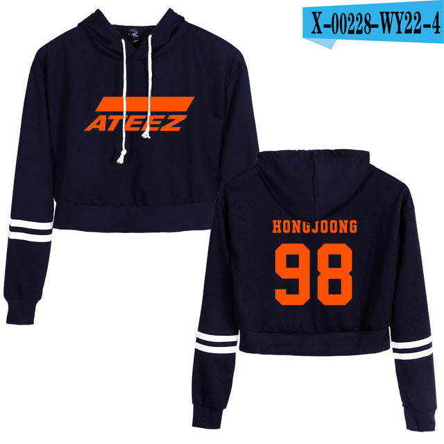 2D ATEEZ New  Navel Sweatshirt Women Spring  Capless Long Sleeves plus
