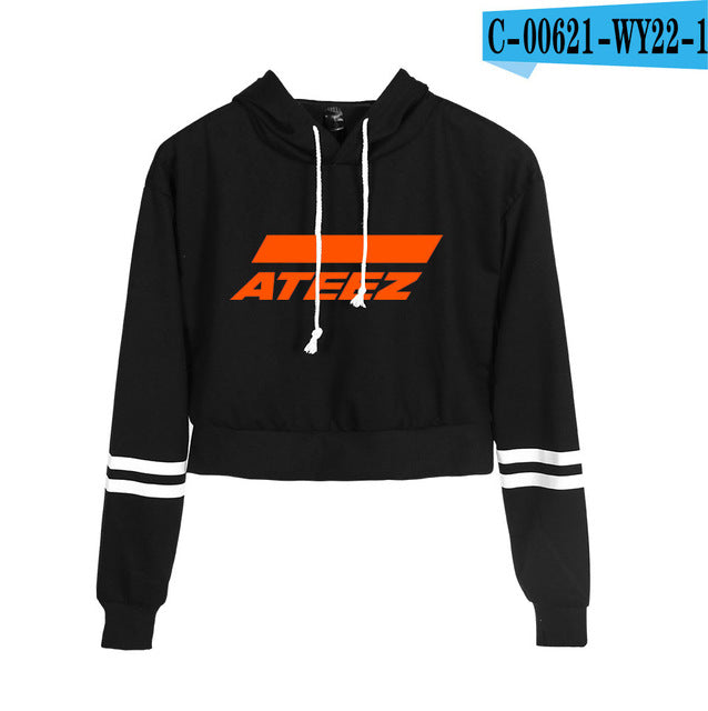 2D ATEEZ New  Navel Sweatshirt Women Spring  Capless Long Sleeves plus