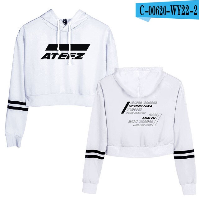 2D ATEEZ New  Navel Sweatshirt Women Spring  Capless Long Sleeves plus