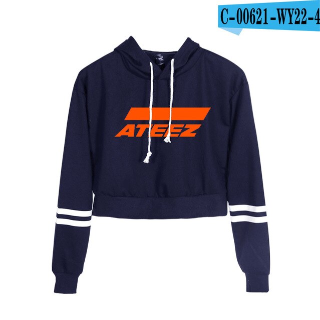 2D ATEEZ New  Navel Sweatshirt Women Spring  Capless Long Sleeves plus