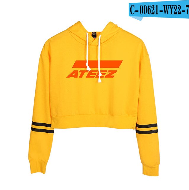 2D ATEEZ New  Navel Sweatshirt Women Spring  Capless Long Sleeves plus