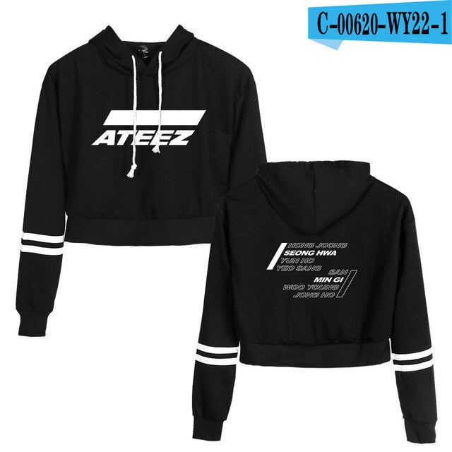 2D ATEEZ New  Navel Sweatshirt Women Spring  Capless Long Sleeves plus
