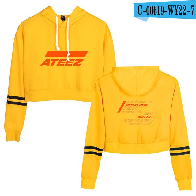 2D ATEEZ New  Navel Sweatshirt Women Spring  Capless Long Sleeves plus