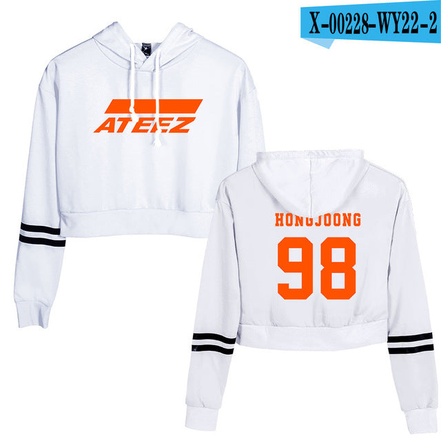 2D ATEEZ New  Navel Sweatshirt Women Spring  Capless Long Sleeves plus