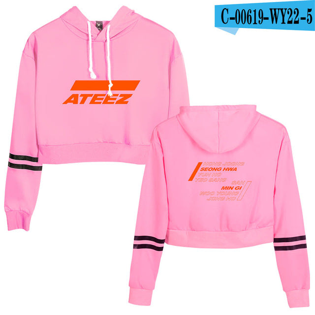 2D ATEEZ New  Navel Sweatshirt Women Spring  Capless Long Sleeves plus