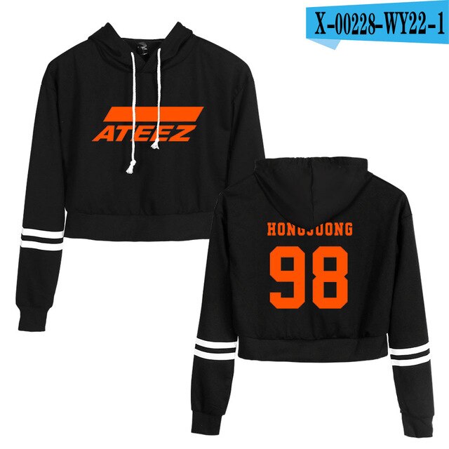 2D ATEEZ New  Navel Sweatshirt Women Spring  Capless Long Sleeves plus