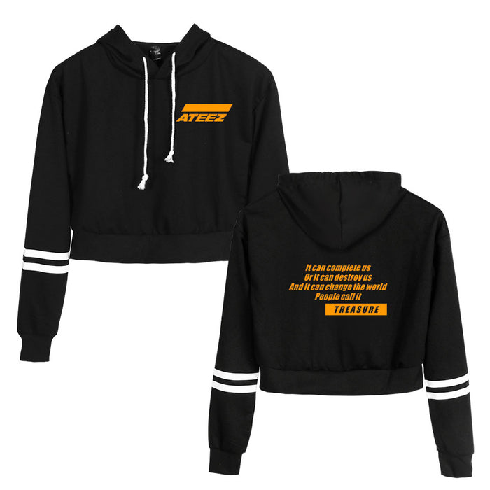 2D ATEEZ New  Navel Sweatshirt Women Spring  Capless Long Sleeves plus