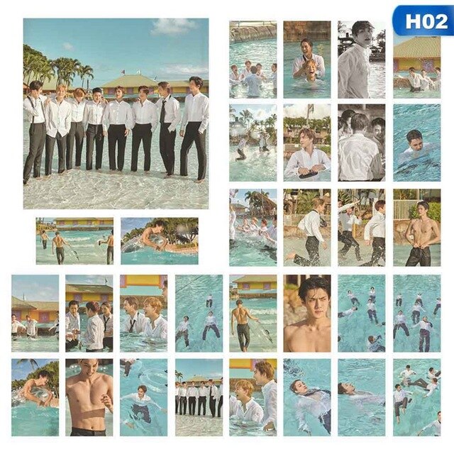 30pcs/set KPOP EXO Hawaii Photobook Album Self Made Paper Lomo Card Photo Card Poster Photocard For Fans Collective Gift