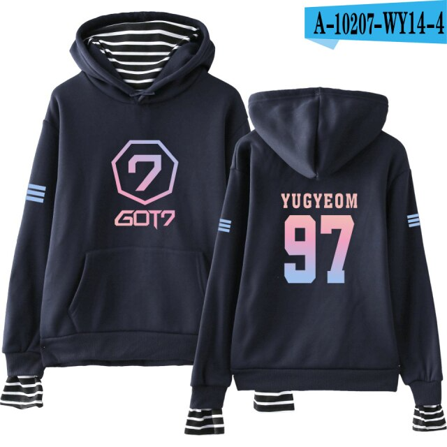 Kpop GOT7 Custom Fake Two Piece Hoodies Men Women Long Sleeve Hooded Sweatshirt Streetwear Clothes