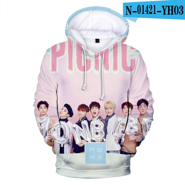 3D Monsta X Hoodies Sweatshirts Men/Women HIP HOP Harajuku Long Sleeve Autumn Monsta X pullovers 3D Print Hoodies