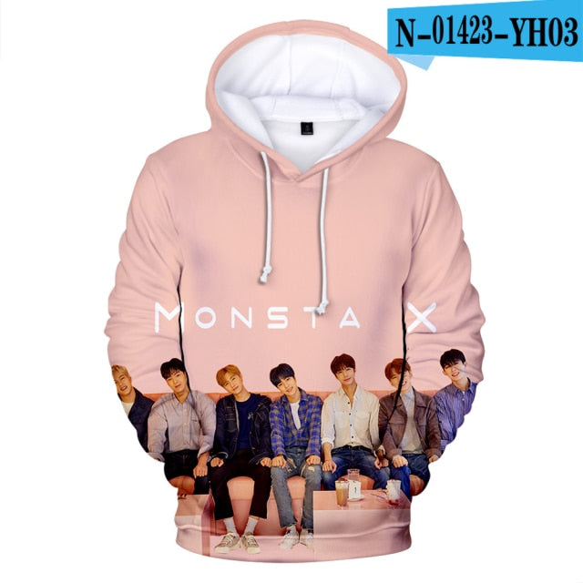 3D Monsta X Hoodies Sweatshirts Men/Women HIP HOP Harajuku Long Sleeve Autumn Monsta X pullovers 3D Print Hoodies