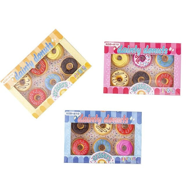 6Pcs/Lot Cute Donut Eraser Writting Rubber Eraser Primary School Student Kawaii Dessert Eraser