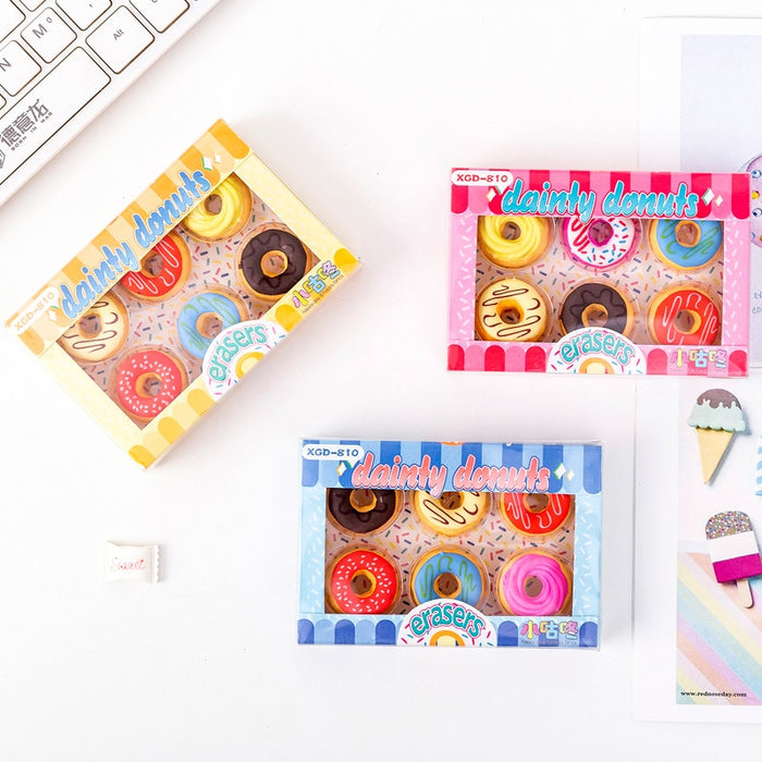 6Pcs/Lot Cute Donut Eraser Writting Rubber Eraser Primary School Student Kawaii Dessert Eraser