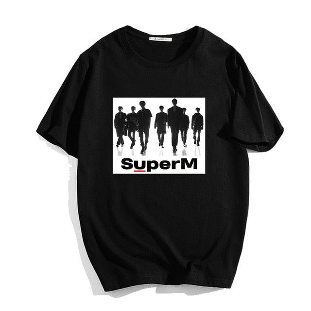 90s Tee Tops Shirt Kpop SuperM T Shirt Cotton Graphic Tees Women Tshirt Summer Short Sleeve