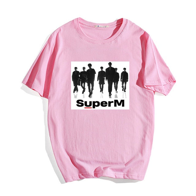 90s Tee Tops Shirt Kpop SuperM T Shirt Cotton Graphic Tees Women Tshirt Summer Short Sleeve