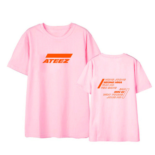 ATEEZ kpop Pink T-shirt New Korean loose Plus Size Round Collar - Kpopshop