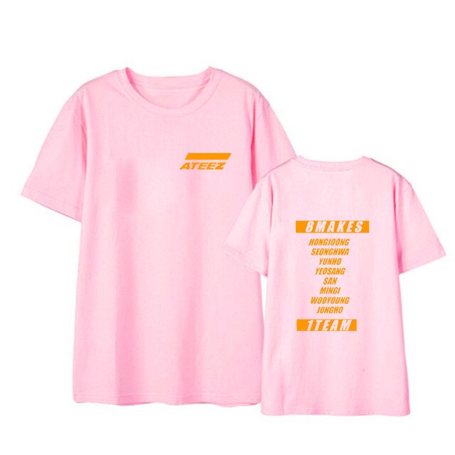 ATEEZ kpop Pink T-shirt New Korean loose Plus Size Round Collar - Kpopshop