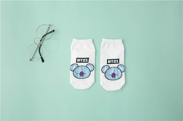 BT21 Women Cotton Cute Japanese Style Panda Bear Love Printed for Girls