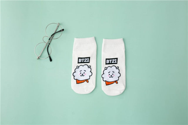BT21 Women Cotton Cute Japanese Style Panda Bear Love Printed for Girls