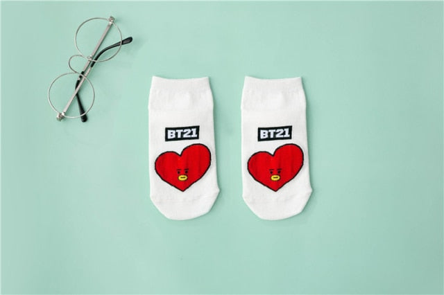 BT21 Women Cotton Cute Japanese Style Panda Bear Love Printed for Girls