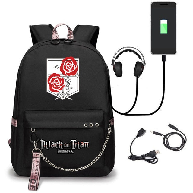 Attack on Titan Backpack  USB Charging Schoolbag Unisex Titans Attack Backpack Travel Gift Teens