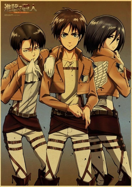 Attack on Titan Posters Japanese Anime kraft Paper Prints Clear Image room Bar Home Art painting wall sticker