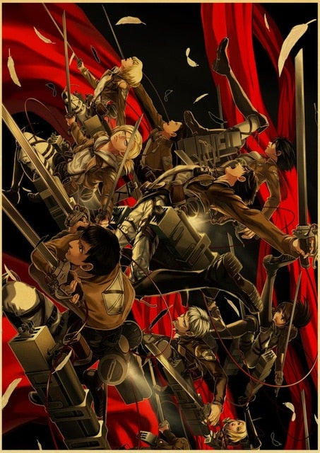 Attack on Titan Posters Japanese Anime kraft Paper Prints Clear Image room Bar Home Art painting wall sticker