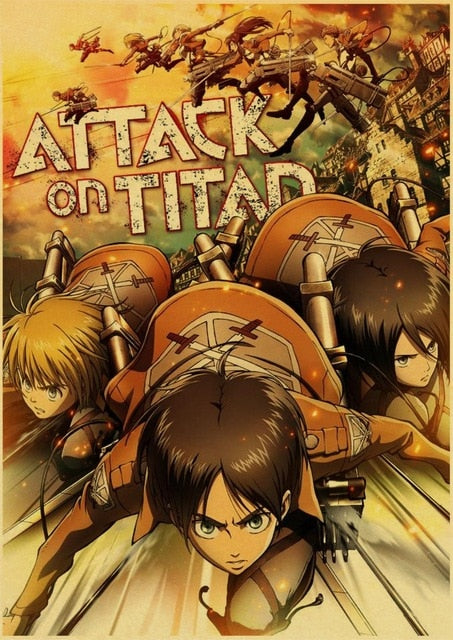 Attack on Titan Posters Japanese Anime kraft Paper Prints Clear Image room Bar Home Art painting wall sticker