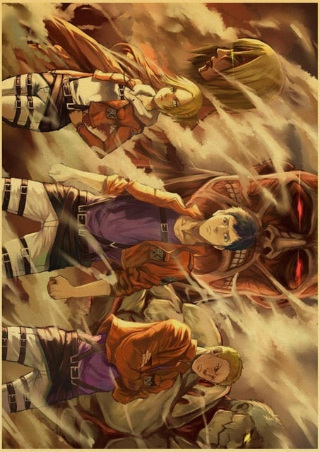 Attack on Titan Posters Japanese Anime kraft Paper Prints Clear Image room Bar Home Art painting wall sticker