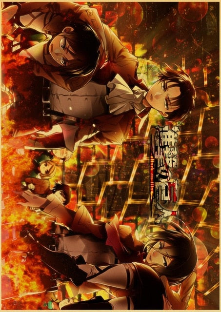 Attack on Titan Posters Japanese Anime kraft Paper Prints Clear Image room Bar Home Art painting wall sticker